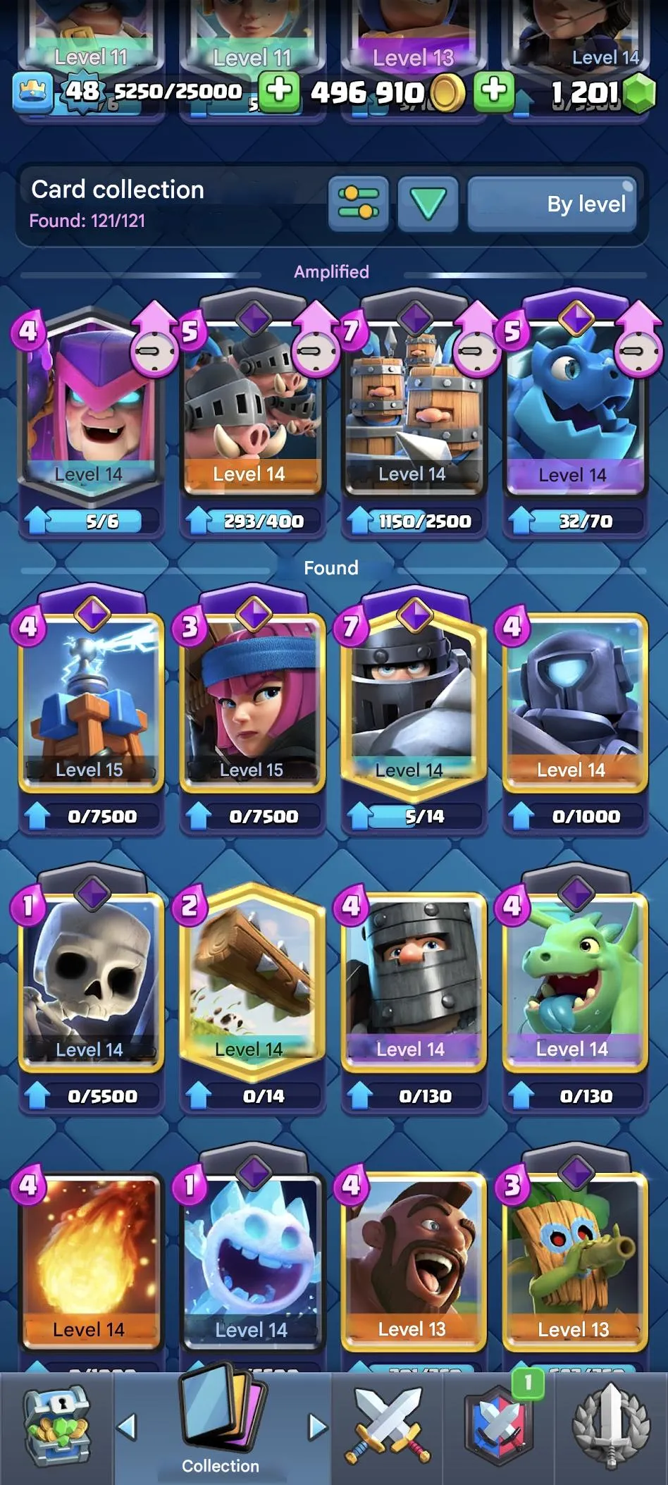 CR520 Max 10000 Trophies Account with 2 Level 15 Cards, 8 Evolutions and 66 Emotes 